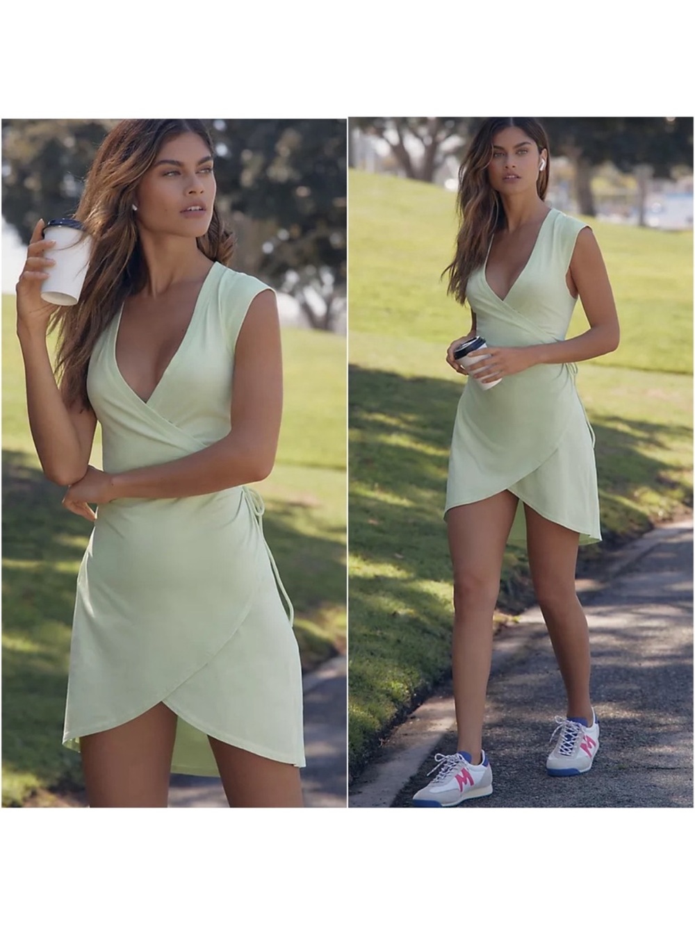 Anthropologie Daily Practice Lime Green Montauk Activewear Wrap Dress Size 2X - Picture 2 of 9
